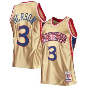 Allen Iverson Philadelphia 76ers 75th Anniversary 1996/97 Hardwood Classics Swingman Jersey Haut de gamme Gold