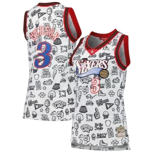 Allen Iverson Classique Philadelphia 76ers Women's 2000 Doodle Swingman Jersey White