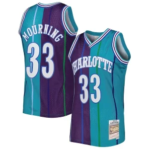Alonzo Mourning Charlotte Hornets Hardwood Classics Superbe 1992/93 Split Swingman Jersey Teal/Purple