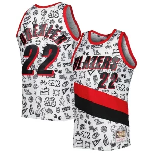 Clyde Drexler Portland Trail Blazers 1991 92 Hardwood Classics Doodle Swingman Unique Jersey White