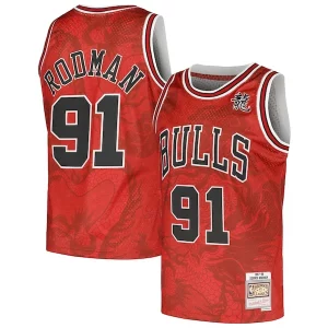 Dennis Rodman Chicago Bulls 1997/98 Hardwood Classics Asian Heritage 6.0 Confortable Swingman Throwback Player Jersey Red