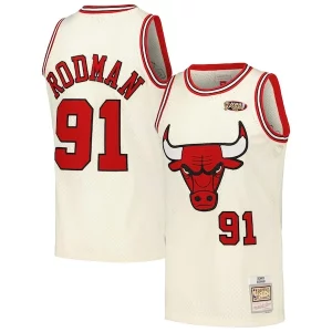 Dennis Collectible Rodman Chicago Bulls Chainstitch Swingman Jersey Cream