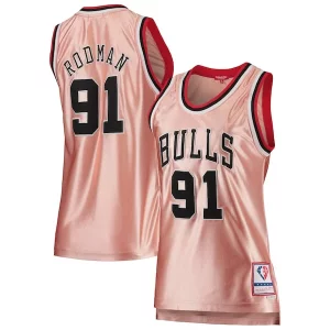Dennis Rodman Chicago Bulls Women's 75th Anniversary Rose Éclatant Gold 1997 Swingman Jersey Pink