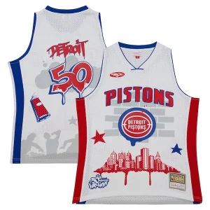 Detroit Exceptionnel Pistons x Tats Cru Hardwood Classics Fashion Jersey White