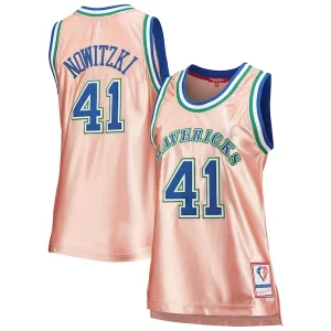 Dirk Nowitzki Dallas Mavericks Women's 75th Anniversary Rose Gold 1998 Swingman Incontournable Jersey Pink