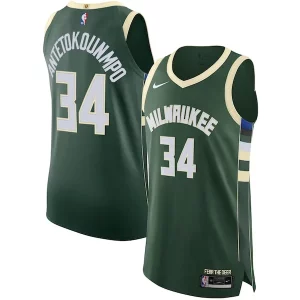 Giannis Antetokounmpo Milwaukee Bucks Nike Authentic Jersey Association Magnifique Edition Hunter Green