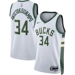 Giannis Antetokounmpo Milwaukee Bucks Nike Unisex Swingman Jersey Association Edition White/Hunter Green Gracieux