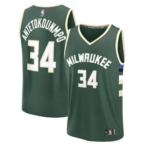Giannis Antetokounmpo Milwaukee Bucks Fast Break Replica Player Jersey Icon Confortable Edition Hunter Green