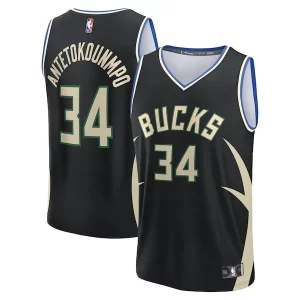 Giannis Antetokounmpo Milwaukee Bucks Youth Fast Break Replica Player Jersey Statement Edition Black Classique