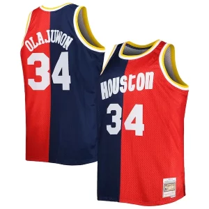 Hakeem Olajuwon Houston Rockets Big & Tall Hardwood Classics 1993/94 Split Vibrant Swingman Jersey Navy/Red