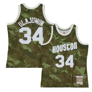 Hakeem Superbe Olajuwon Houston Rockets Hardwood Classics 1993/94 Ghost Green Swingman Jersey Camo