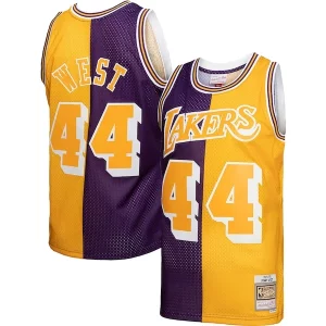 Jerry West Los Angeles Lakers Hardwood Classics 1971/72 Split Swingman Classique Jersey Purple/Gold