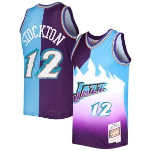 John Stockton Utah Jazz Hardwood Classics Superbe 1996/97 Split Swingman Jersey Purple/Turquoise