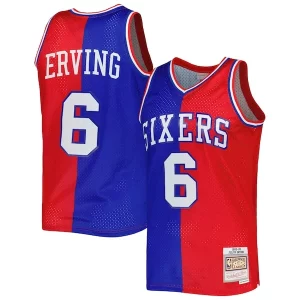 Julius Erving Philadelphia 76ers Hardwood Classics Charming 1982/83 Split Swingman Jersey Royal/Red