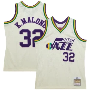 Karl Malone Gracieux Utah Jazz Chainstitch Swingman Jersey Cream