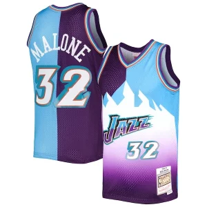 Karl Malone Éclatant Utah Jazz Hardwood Classics 1996/97 Split Swingman Jersey Purple/Turquoise