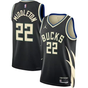 Khris Middleton Personalisable Milwaukee Bucks Jordan Brand Unisex Swingman Jersey Statement Edition Black