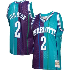 Larry Johnson Exquisite Charlotte Hornets Hardwood Classics Split Swingman Jersey Teal/Purple
