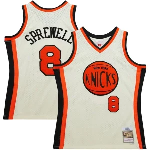 Latrell Sprewell Personalisable New York Knicks Chainstitch Swingman Jersey Cream