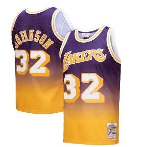 Magic Johnson Los Angeles Lakers 1984/85 Hardwood Classics Fadeaway Swingman Luxueux Player Jersey Gold/Purple