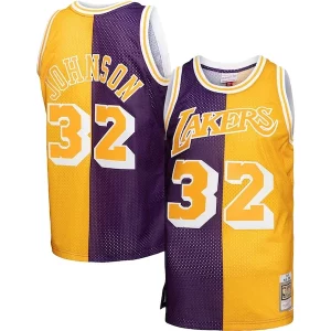 Magic Johnson Los Angeles Lakers Big & Tall Hardwood Classics 1984/85 Stylish Split Swingman Jersey Purple/Gold