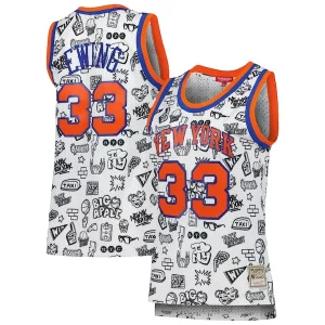 Patrick Ewing New York Knicks Women's 1991 Doodle Stylish Swingman Jersey White