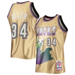 Ray Allen Milwaukee Bucks 75th Anniversary 1996/97 Élégant Hardwood Classics Swingman Jersey Gold