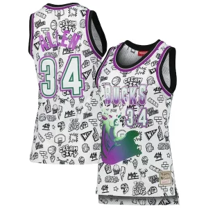 Ray Allen Milwaukee Bucks Women's 1996 Doodle Swingman Jersey White Uniques