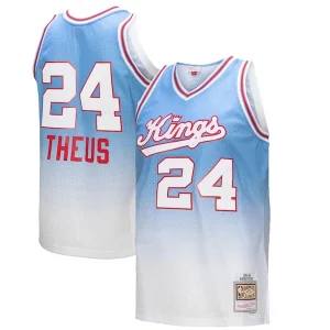 Reggie Theus Sacramento Moderne Kings 1985/86 Hardwood Classics Fadeaway Swingman Player Jersey White/Light Blue
