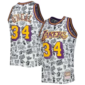 Shaquille O'Neal Los Angeles Lakers 1996/97 Hardwood Classics Doodle Swingman Jersey White Incontournable