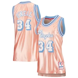 Shaquille O'Neal Los Angeles Lakers Women's 75th Anniversary Rose Commémoratif Gold 1996 Swingman Jersey Pink