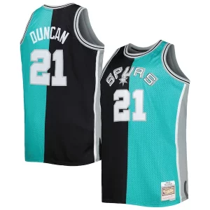Tim Duncan San Antonio Spurs Big & Tall Hardwood Classics 1998/99 Split Swingman Jersey Black/Teal Magnifique