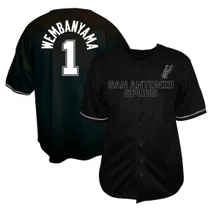 Victor Wembanyama San Antonio Spurs Profile Big & Tall Name & Éclatant Number Button Up Jersey Black