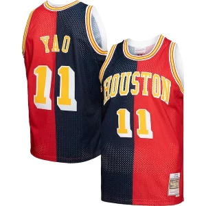 Yao Ming Houston Rockets Hardwood Classics 2004/05 Élégant Split Swingman Jersey Navy/Red